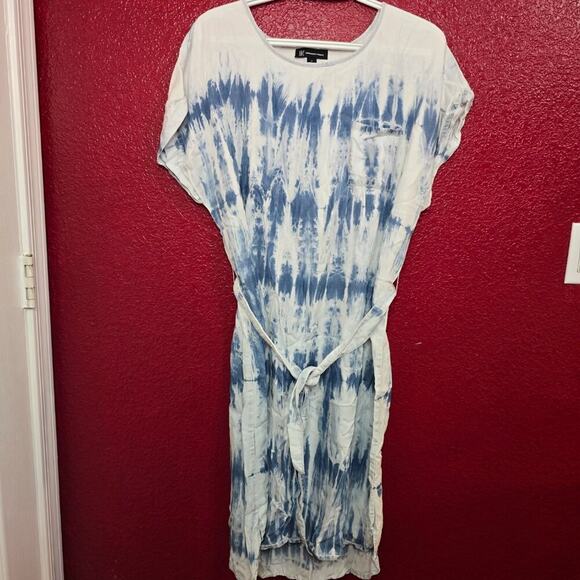 INC International Concepts Lyocell Tie Dye Flowy Bohemian 70s Dress Large - Picture 3 of 14